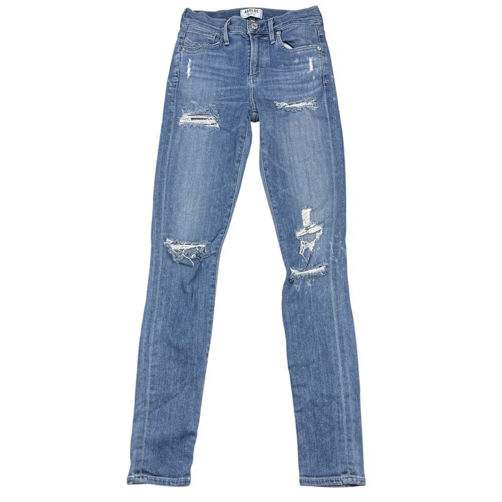 AGOLDE Sophie High Rise Skinny Sz 24 Cannes Blue Splatter Print - Picture 2 of 8